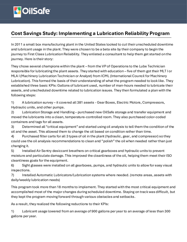 Lubrication Reliability