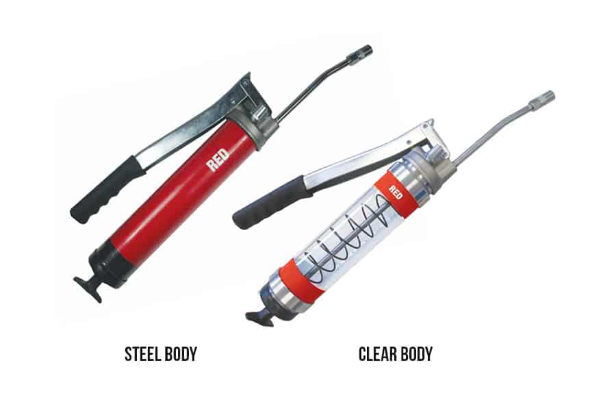 Steel Body And Clear Body Lever Grip Grease Guns - OilSafe Lubrication Management